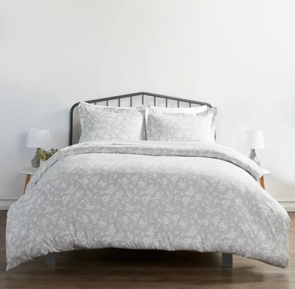 Rose Gray Pattern 3-Piece Duvet Cover Set King& Cal King